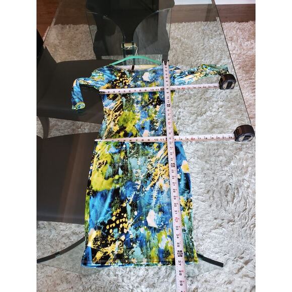 Womens Knee Length Bodycon Dress Medium Multi Polyester 3/4 Sleeve Round Neck - Picture 8 of 10